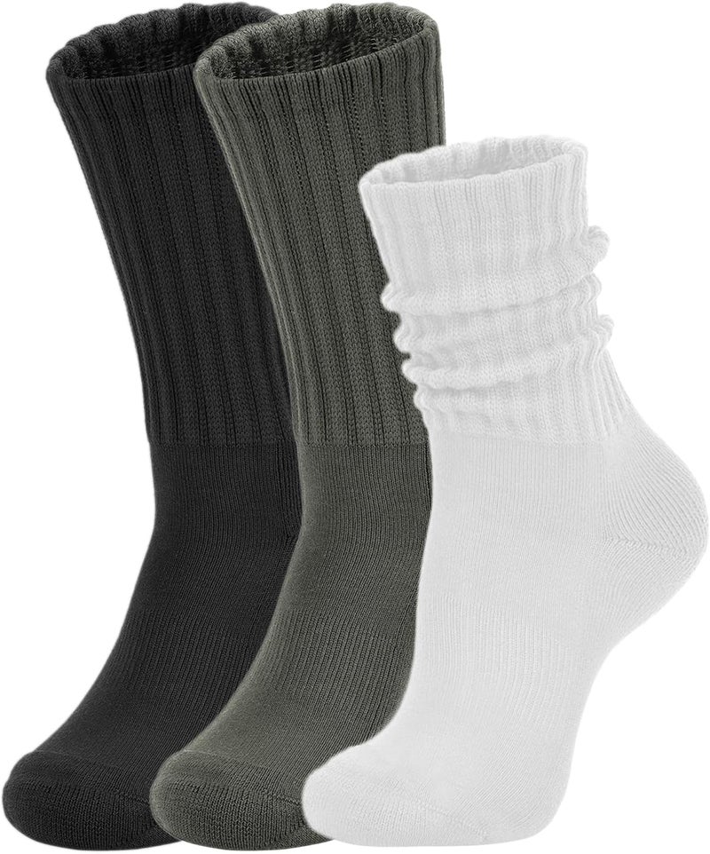 AugRing Store Women's Slouch Crew Socks Retro Solid Scrunch Boot Chunky Ribbed Cozy Cotton Calf Socks 3 Pack Size 5-11 - Image 1